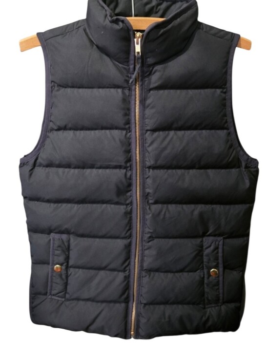 J. Crew Jackets & Blazers - J.Crew Black Down Puffer Vest XS Quilted Gold Zip Snap Pocket Side Zip 60% Down